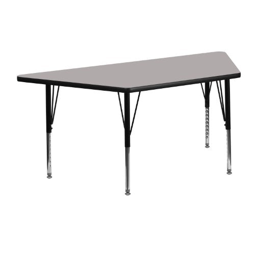Classroom Essentials 22.5''W x 45''L Trapezoid Grey HP Laminate Activity Table - Height Adjustable Short Legs