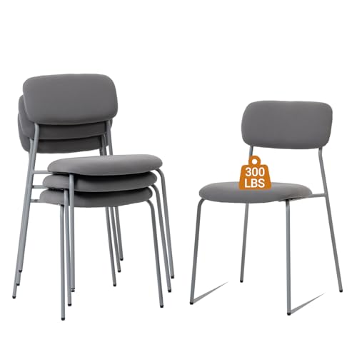 Sidanli Reception Chair Set of 4, Stackable Waiting Room Seating for Office, Lobby, and Guest Use, Grey