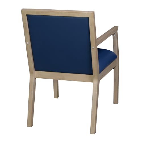 Romig Regent WallGuard Guest & Reception Waiting Room Wood Side Chair - Noble Oak/Navy Blue Vinyl