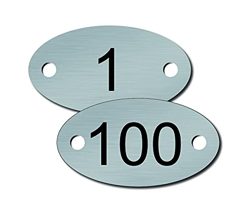 NapTags Numbered Aluminum (Aluma-Tough) Tags, 2.0625 inches x 1.125 inch, .020 inches thick (Holes 1-100)
