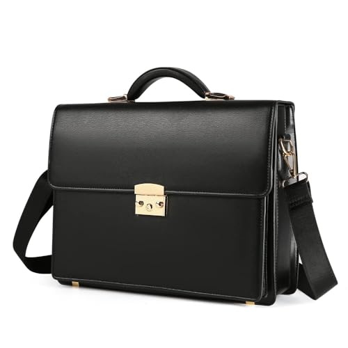 Briefcases for Men Business Mens Leather Briefcase Locking Black Laptop Messenger Bag Lawyer Hard Case
