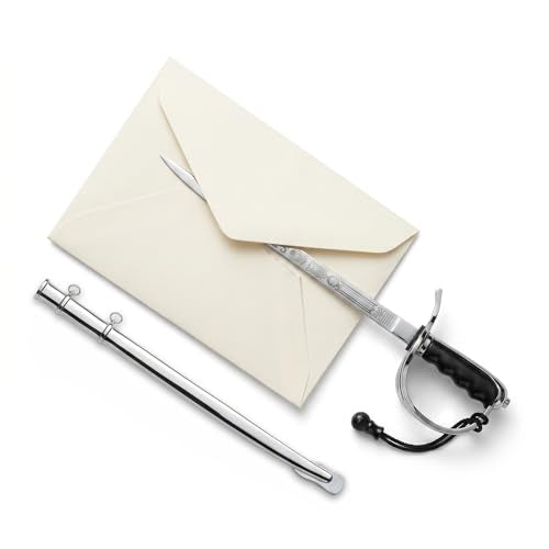 Glendale Parade Store US Army Officer Saber Letter Opener, Miniature Military Sword Replica, Stainless Steel Engraved Blade, Scabbard & Wood Display Stand, Collectible Desk Accessory, Veteran Gift