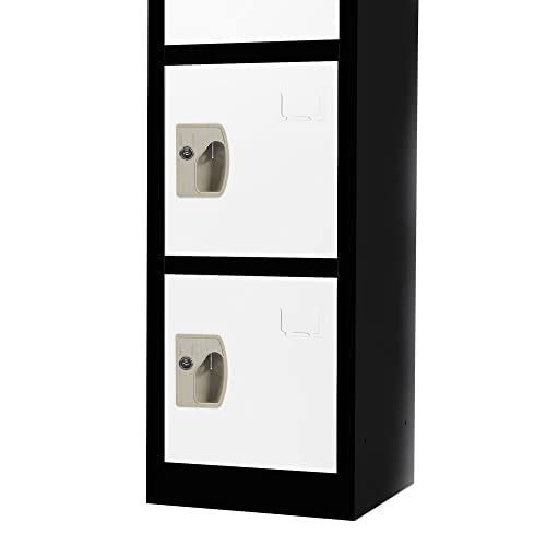 AdirOffice Large School Locker with 6 Doors 6 Hooks Storage Locker - Metal Storage Locker Cabinet Ideal for School, Garage, Office Lockers - (6 Door, Black Body/White Door)