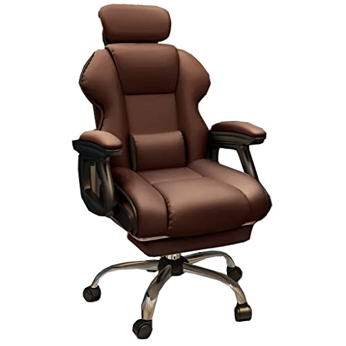 GIZNXBA Office Chair with Foot Rest Desk Office Chair Big High Back Task Chairs with Arms PU Leather Computer Chair Managerial Executive Swivel Chair with Lumbar Suppor (Color : /Brown)