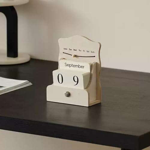 Perpetual Calendar Desk Decor, Acrylic Tabletop Ornament(Beige)