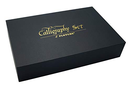 Plotube Calligraphy Pen Set – Includes Wooden Dip Pen, Antique Brass Holder, 11 Nibs, 7 Colors Ink Bottles and Beginner's Manual