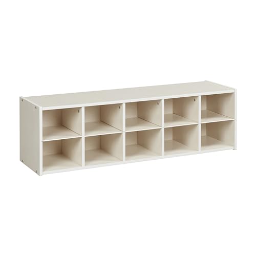 ECR4Kids Streamline 10 Cubby Tray Storage Cabinet, 2x5, Classroom Furniture, White Wash