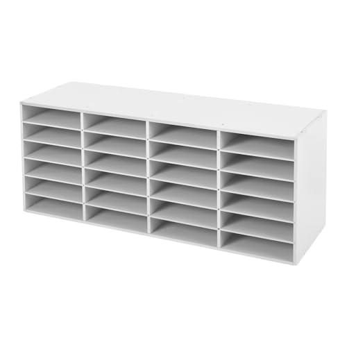 24 Compartments Paper and Mail Organizer, Literature Organizers with Adjustable Shelves, Office and Classroom Mailbox, Desktop File Sorter for Home, Office, School (White)