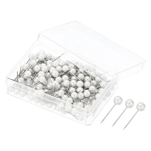 Pins 200Pcs 4x15mm Pins Round Head Map Tacks Thumb Steel Point for World Maps Cork Boards Great for Displaying Or Hanging(Pearl White)