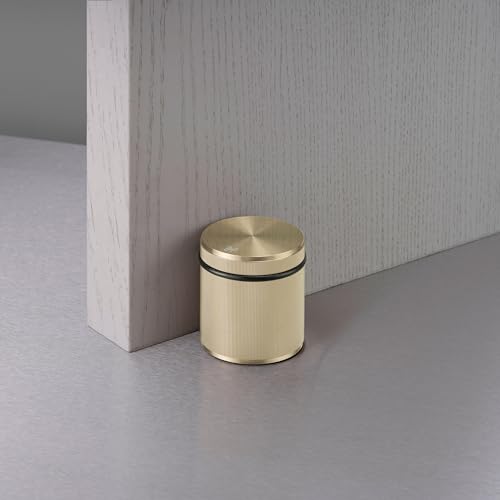 Buster and Punch Door Stops, Wall Mount, Floor Mount, Freestanding, Cross Knurl, Linear, Knurl, Multiple Colors, Black, Brass, Steel, Smoked Bronze (Brass, FREESTANDING)