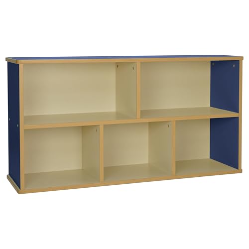 FDP Laminate 5-Compartment Storage Cabinet 24 inch Height Organize Books, Toys, Games, Art Supplies, Durable, Sturdy Furniture for Home, Daycare, Preschool, Classroom - Almond/Blue, 13886-ALBL