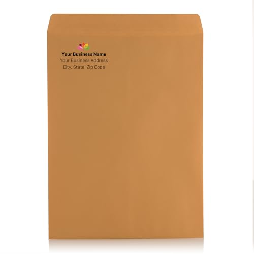 Aimoh 250 9 x 12 Custom Printed Self Seal Catalog Envelopes - Personalized with Logo and Address/Return Address Imprinted- 28lb - Kraft, Ultra Strong Quick-Seal, 9x12 inch, 250 Count (7-38300-250)