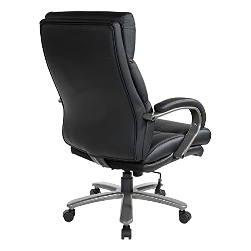 Office Star ECH Series Big and Tall Bonded Leather High Back Executive Chair with Lumbar Support, Padded Loop Arms and Titanium Base, Black