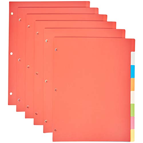 Amazon Basics 8-Tab Plastic Binder Dividers with Multicolor Tab Labels for 3 Ring Binder, Letter Size, 48 Sets