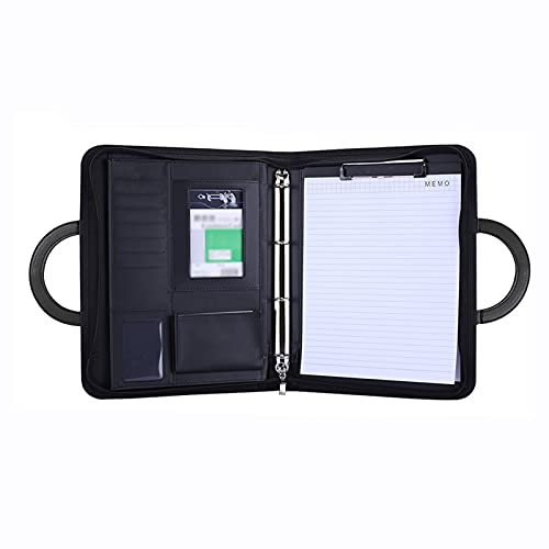 Filing Envelopes Portable Folder Multi-Function A4 Zipper Folder with Multiple Storage Bags Leather Clipboard Business Data Binder（Black/Brown） Plastic Folders (Color : Black)