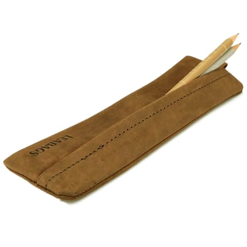 LEABAGS Leather Pencil Case - Genuine Leather Pencil Pouch Fort Vaux - Pen Case for Adults Men Women Work University