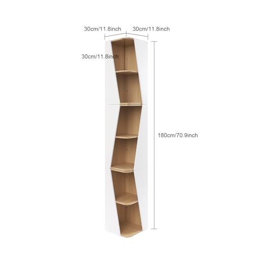 WEvalMC Corner Bookshelf 6 Tier Wall Mounted Storage Rack for Living Room Home Office White