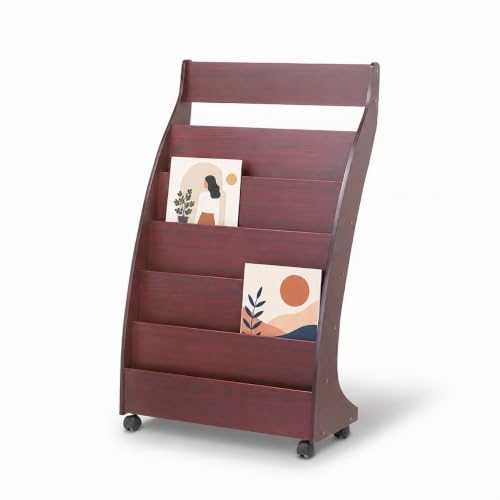 Quvex 5-Tier Magazine Rack with Wheels, 41.3" Tall Curved Display Stand