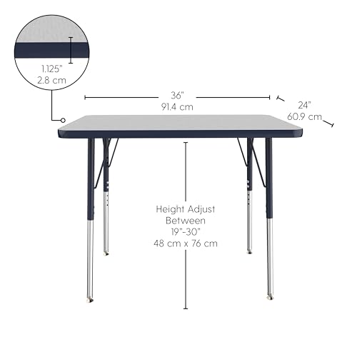 FDP 24" x 36" Rectangle Table with Standard Swivel Glide Legs - Gray/Navy