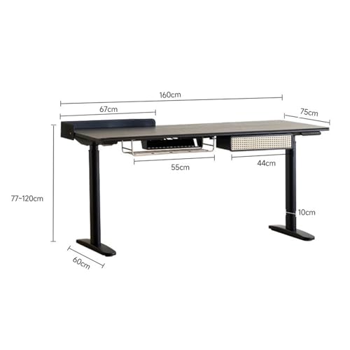 YUHUAWF Writing Desk Electric Standing Desk with Drawer and Storage Basket, Ash Wood Height Adjustable Study Writing Workstation Computer Desks