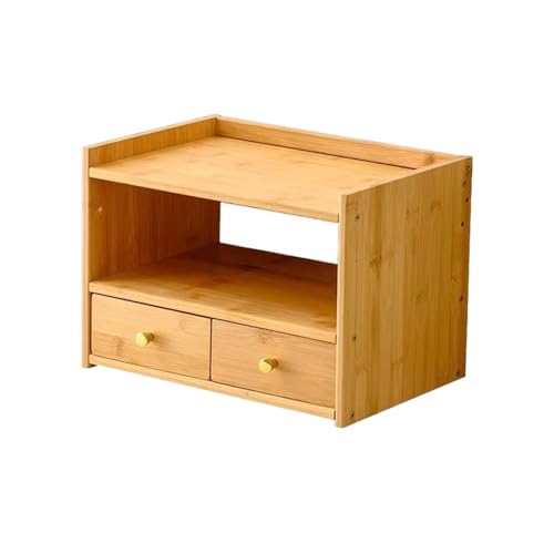 Office Bookshelf Home Simple Bamboo Bookshelf with Double Drawer Countertop Storag Rack