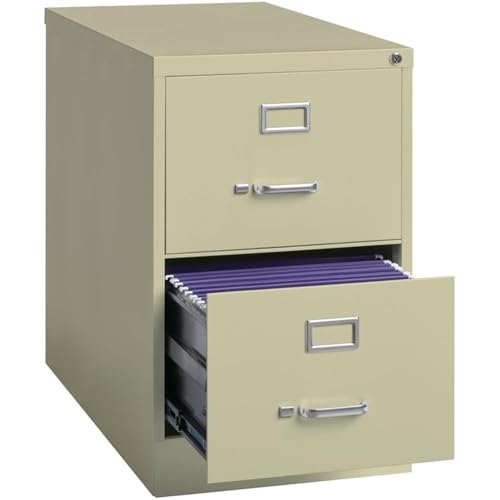 Scranton & Co 2-Drawer Metal Vertical Filing Cabinet, 25 in Depth, Legal Width, Beige Finish, Fully Assembled Steel Construction, Ball-Bearing Slides, Lockable Office Storage