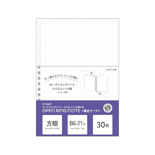 Lihit Lab N1666S for Twisted Notebooks, B6, Squared, 21 Holes, 30 Sheets