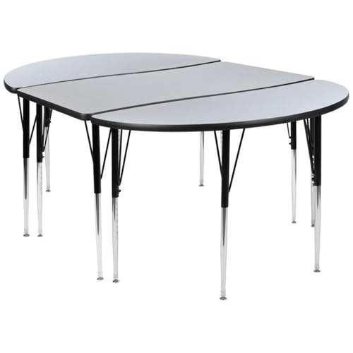Flash Furniture 3 Piece 76" Oval Wave Collaborative Grey Thermal Laminate Activity Table Set - Standard Height Adjustable Legs