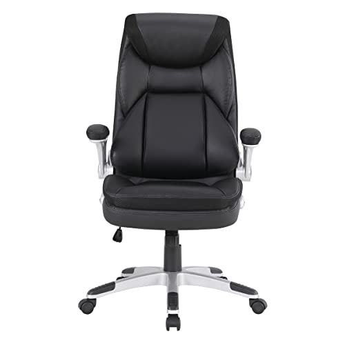 Office Star ECH Series Executive Bonded Leather Office Chair with Lumbar Support and Padded Height Adjustable Arms, Black with Silver Coated Nylon Base