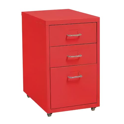 DEHEMUKA 3 Drawer Iron File Cabinet, Rolling Under Desk Cabinet, Mobile Under Desk File Cabinets for Home Office(Red)