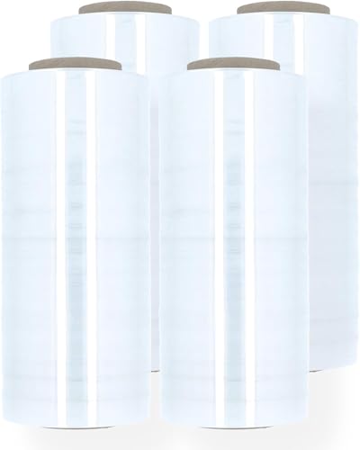 PSBM Blown Stretch Wrap, 4 Rolls 18 Inch x 1500 Feet 70 Gauge Heavy Duty Clear Plastic Wrap Industrial Strength Shrink Film for Moving, Packing & Shipping
