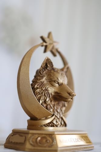 SODEF Custom Gold Wolf Moon Desk Nameplate 10.2 in Height Handmade with Clock and Personalized Name for Office Decor