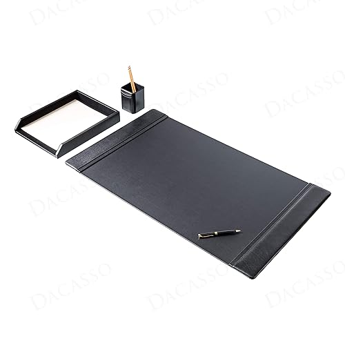 Dacasso Black Bonded Leather Luxury 3 Piece Desk Set - Blotter Pad & Desk Mat Organization Essentials - Executive Decor and Surface Protector