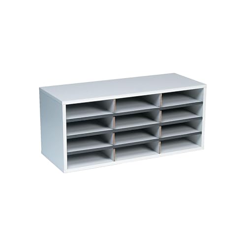 Fellowes 25004 12-Section Compartment Sorter, Melamine Laminated, Dove Gray