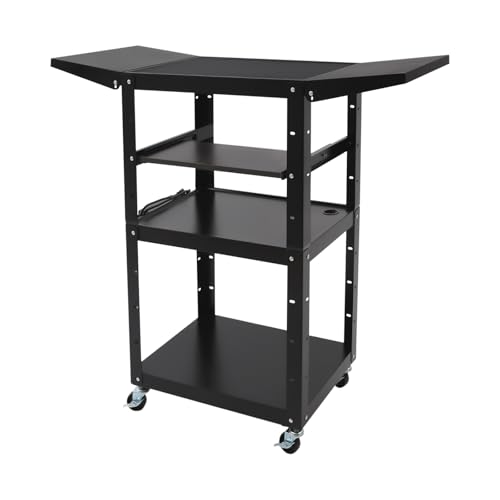 3-Tier Computer Cart on Wheels Computer Tower Stand Heavy Duty Rolling Work Station Utility Rolling Cart for Electronic Devices Tools, Height Adjustable, Holds Up to 300 lbs