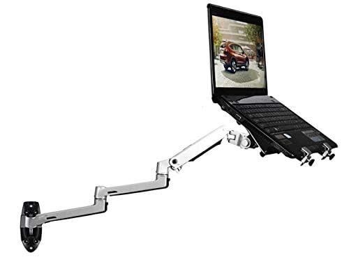 NBGYS XSJ8013WT Wall Mounted Desk with Monitor and Laptop Stand, Adjustable Laptop Arm for Couch, Bed, Under Desk Mount, Portable Vertical Laptop Holder with Storage, Fits 17-27"