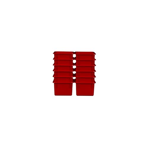 Wood Designs Cubby Storage Bin, Heavy Duty Plastic Containers for Kids Red Cubby Tray Set of 12
