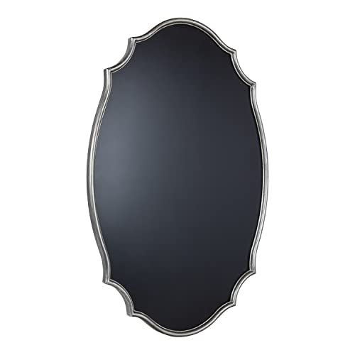 Kate and Laurel Leanna Decorative Scalloped Metal Chalkboard, 24 x 36, Silver, Framed Rounded Oval Vintage Chalkboard for Unique Display, Organization, and Decor
