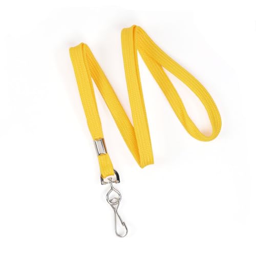 Specialist ID Bulk 100 Pack Non Breakaway Lanyards with Swivel J Hook - Flat Braid Woven Non-Breakaway Badge Holder for School, Work, & Events (Yellow)