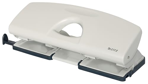 Leitz 4 Hole Punch, 25 Sheets, Guide Bar with Format Markings, Metal, 50120085 - Grey