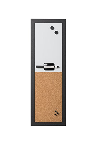 Bi-Office Combo Magnetic Whiteboard Memo Board Pieces Magnetic Dry Wipe/Cork, Black MDF Frame 60x20 cm