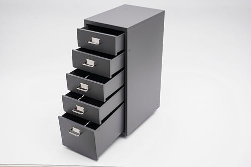 5 Drawer Mobile File Cabinet, Metal Mobile Filing Cabinets with Lock, Storage Organization with Wheels Vertical Filing Chest Rolling Wood for Home Office to Organization Hanging Letter, Legal (Black)