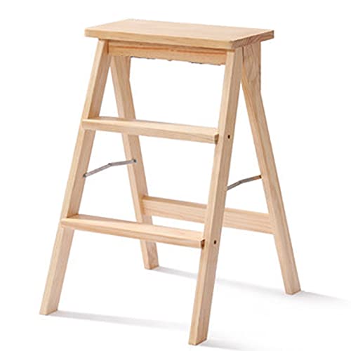 LumaGrove Folding Step Stool Step Stools Folding Stool for Adult/Seniors, Portable Wooden Step Ladder for Kitchen/b(Natural)