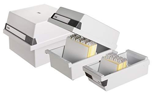 HAN 967-11, Card Filing Box A7 Landscape. Innovative, Attractive Design Holds 800 Cards, readjustable lid Supplied with Large Inscription Label, Light-Grey