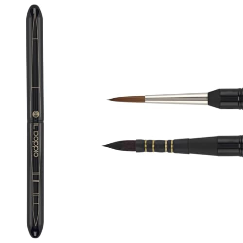 Borciani e Bonazzi Il Doppio Hidro Double-Sided 2-in-1 Mini Watercolor Travel Brush, Size 1 - Portable Paintbrush for Urban Sketching, Synthetic Kolinsky, Made in Italy, Vegan, Cruelty-Free