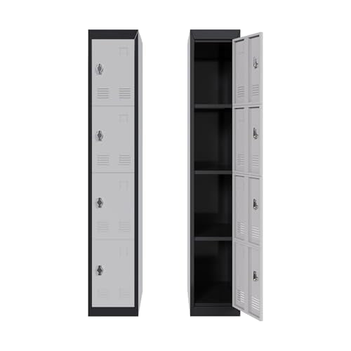 Metal Storage Locker with Shelves and Doors, Durable Grey & Black Locker for Offices, Schools, Gyms, Homes, and Garages, Assembly Required, Secure Storage Solution for Employees and Students