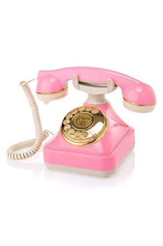 Decorative Rotary Phone 7.5 x 6.3 x 5.1 inches Pink Polyester Classic Retro Style Landline for Home Office Living Room Nostalgic Accent Piece