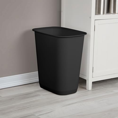 Sterilite 9 Gallon Large Open Rectangular Wastebasket, Black, 6 Pack