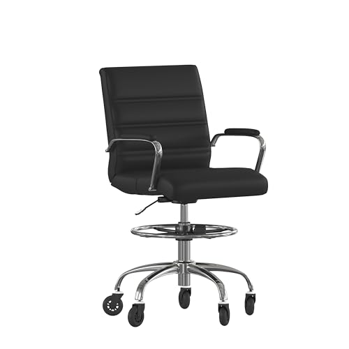 Flash Furniture Mid-Back LeatherSoft Drafting Chair, Black