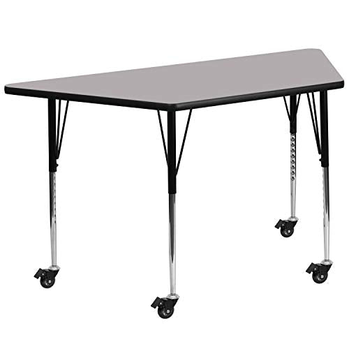 EMMA + OLIVER Gray Mobile Trapezoid Adjustable Height Activity Table
